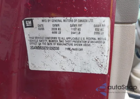 2005 Buick Lacrosse Cxl z USA, uszkodzony, nr VIN 2G4WD532751292536